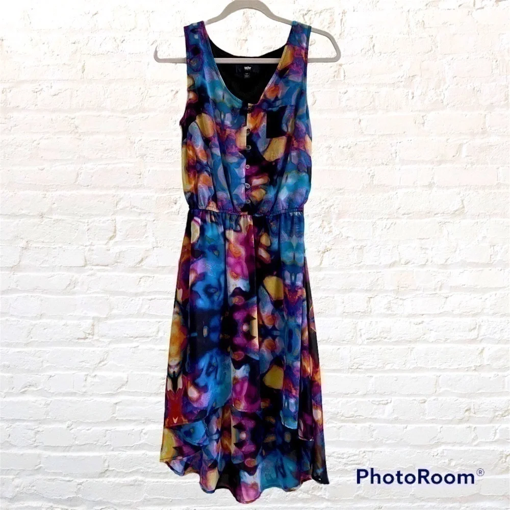 Mossimo Multicolor Tye Dye Summer Sleeveless High Low Floral Abstract Dress